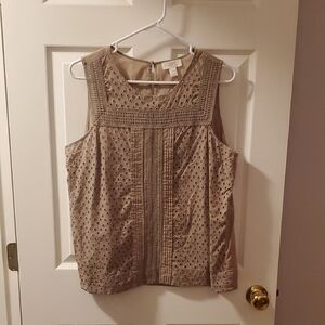 LOFT Beige Eyelet Sleeveless Blouse